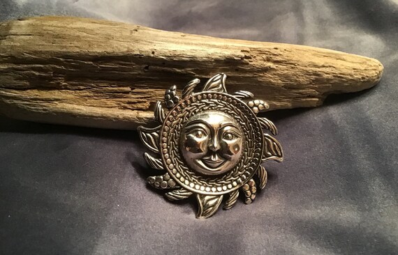 Very Cool Large Sterling Sun Brooch/Pendant - image 3