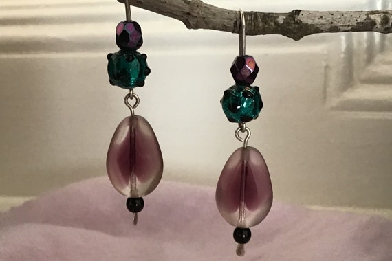 Awesome Sterling Purple & Turquoise Bohemian Glas… - image 3