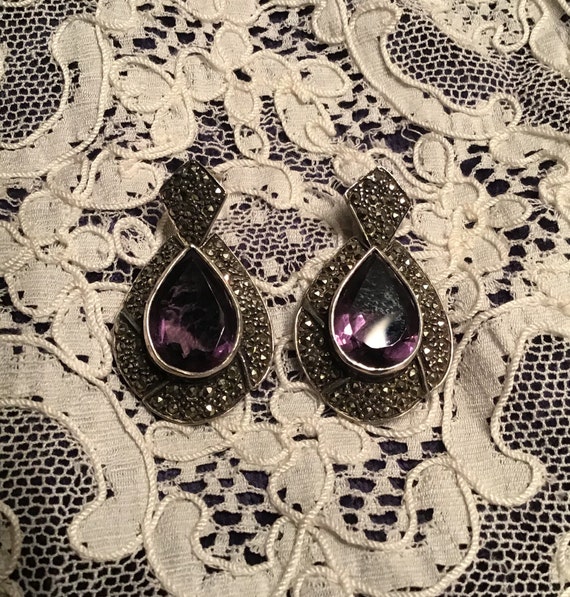Gorgeous Large Amethyst & Marcasite Sterling Post… - image 3