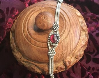 Antiqued Bali Garnet and Sterling Station Bracelet