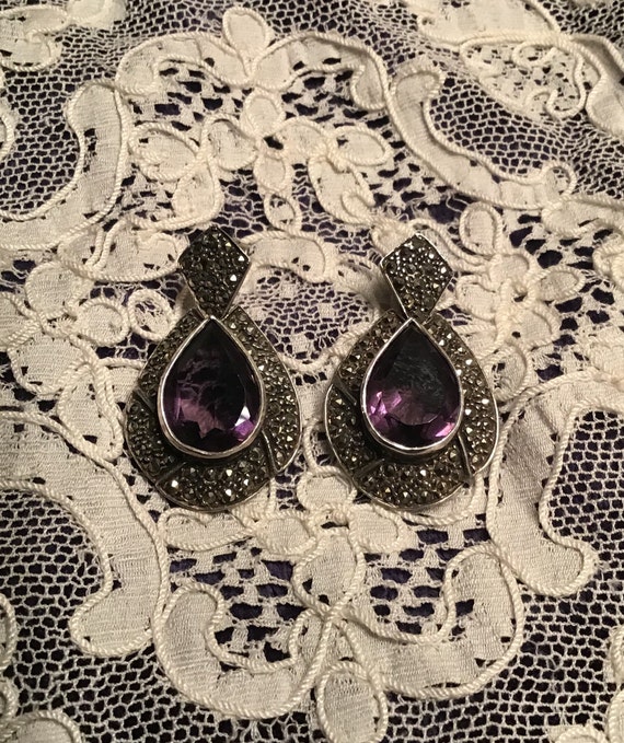 Gorgeous Large Amethyst & Marcasite Sterling Post… - image 8