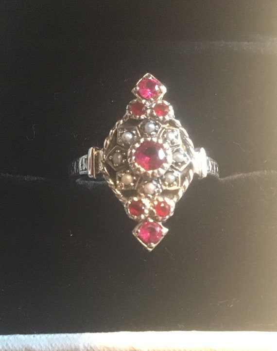 Beautiful Victorian Revival Ruby & Seed Pearl Oblo