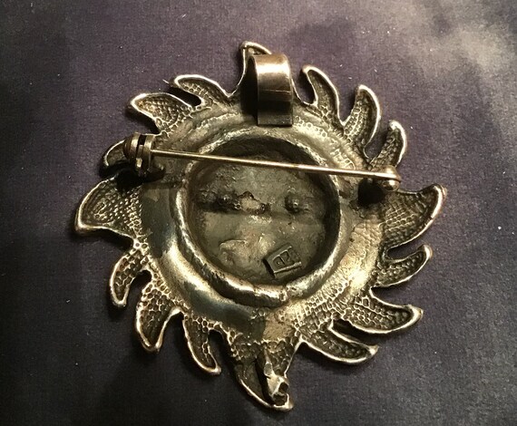 Very Cool Large Sterling Sun Brooch/Pendant - image 7