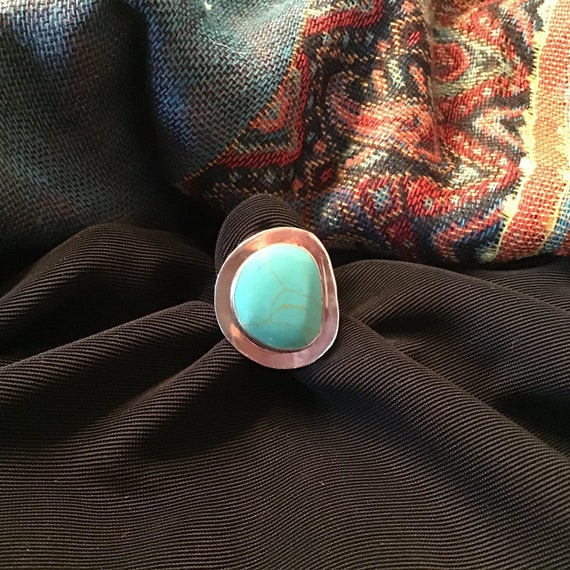 Awesome Large Turquoise & Sterling  Statement Ring