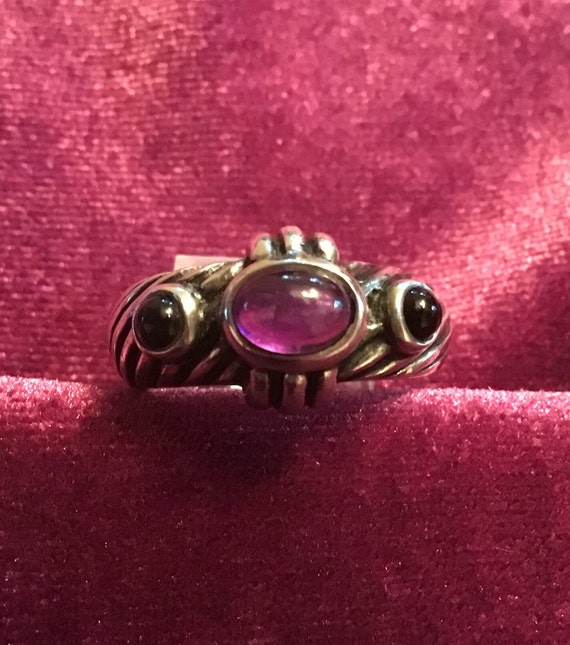 Beautiful Amethyst & Onyx Sterling Chunky Ring