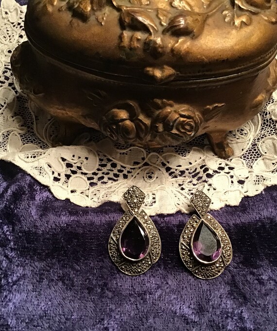 Gorgeous Large Amethyst & Marcasite Sterling Post… - image 9