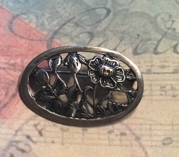 Antique Art Nouveau Sterling Floral Brooch - image 8