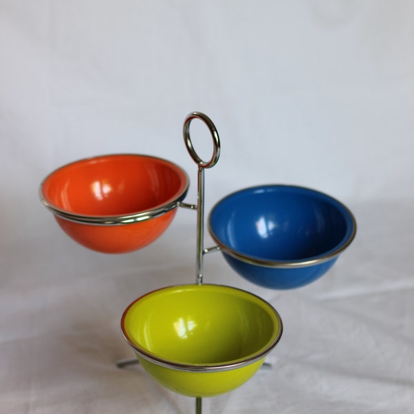 3 Tier MCM Snack Dip Bowls Orange, Blue, Green