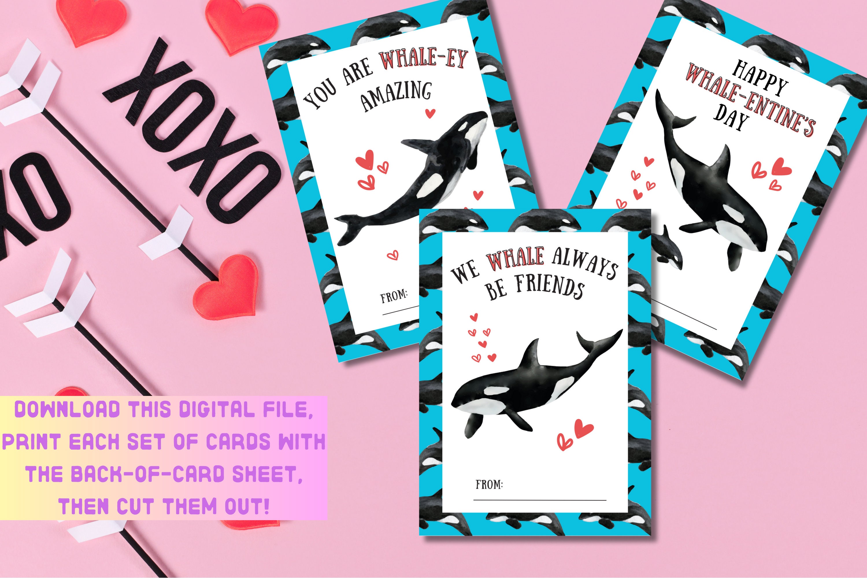 Orca Whales Valentine's Cards Digital Download, Whales Valentines, Orca ...