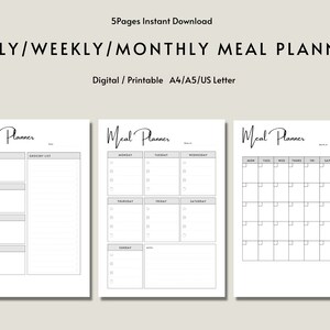 Daily Meal Planner, Weekly Meal Planner, Monthly Meal Printable Planner,  DIY Recipe Planner Book, Digital Goodnotes iPad Meal Planner