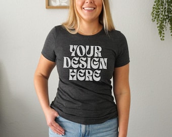 Dark Grey Heather Bella Canvas 6004 Model Mock Up, Bella Canvas 6004 Mockup Dark Grey Heather, Grey 6004 Mock Up Model, Model 6004 Mock Gray