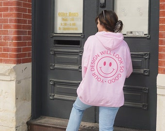 Light Pink Gildan 18500 Mockup Back, Pink Hoodie Mockup, Oversized Sweatshirt, VSCO Girl, Vintage, Lifestyle Mockup, Trendy Preppy Aesthetic