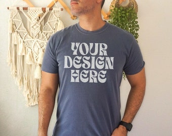 Denim Comfort Colors 1717 Mock Up, Blue C1717 Model Mockup, Male Model 1717 Mock, Mens Shirt Comfort Colors 1717 Denim Mock, Boho Lifestyle