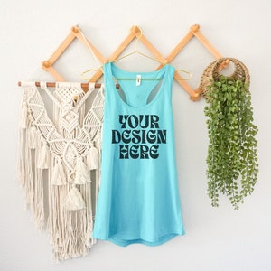 Tahiti Blue Next Level 1533 Mockup, 1533 Racerback Tank Top Mockup Teal, Hanging NL 1533 Mockup, Boho, Aesthetic, Vintage Lifestyle Fitness