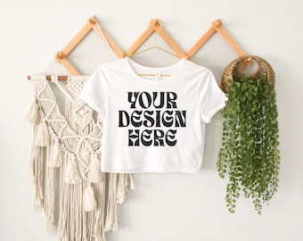 White Bella Canvas 6681 Mockup, 6681 Bella Canvas White Hanging Mock Up, Retro White 6681 Crop Top Mock, Boho, Estetica, Stile di vita, Vintage