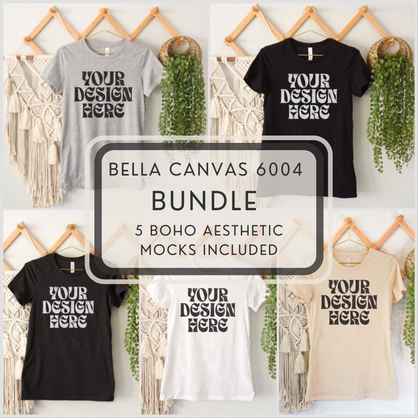 Bella Canvas 6004 Mockup Bundle, Womens Favorite Tee Mock Up, Womens Fitted Shirt, Boho, Aesthetic, Vintage, Hanging, High Quality Mocks POD