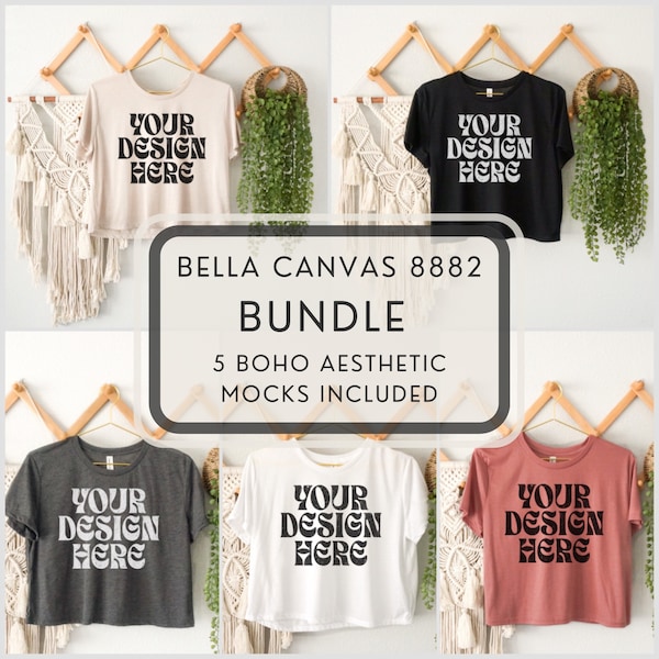 Bella Canvas 8882 Mockup Bundle, Crop Top Mock Up, White, Dust, Mauve, Grey, Black, Boho, Aesthetic, Vintage, Hanging, High Quality Mocks