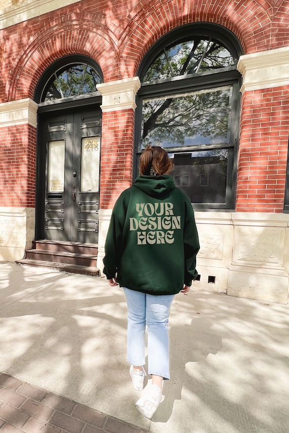 Gildan 18500 Mockup Forest, Dark Green Oversized Back of Hoodie Back, VSCO Girl, Vintage Lifestyle Mock Ups, Aesthetic Mockup, Trendy Mocks