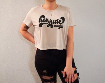 Heather Dust Bella Canvas 8882 Crop Top Model Mock Up; BC 8882 Dust Cropped Tee Mockup, Retro Flash Photography Boho Indie Sleaze Aesthetic