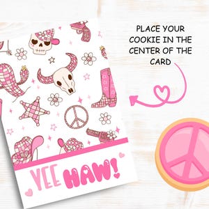 Cowgirl Mini Cookie Karte, druckbare Mini Cookie Karte, Pink Wild West Cookie Karte, Groovy Cookie Verpackung, Yee Haw Cowgirl Mini Cookie Card