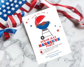 4th of July BBQ Invitation: Independence Day Party, USA (Digital Download, 5x7 Template)