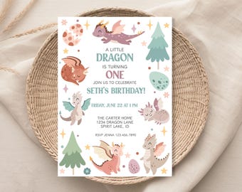 Invitación de cumpleaños de dragón, fiesta "Llamando a todos los dragones", invitación para la primera fiesta de cumpleaños, invitaciones bonitas, invitación para fiestas infantiles, invitación para fiesta de dragones