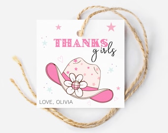 Pink Disco Cowgirl Favor Tag: Rodeo Birthday Thank You (Editable)