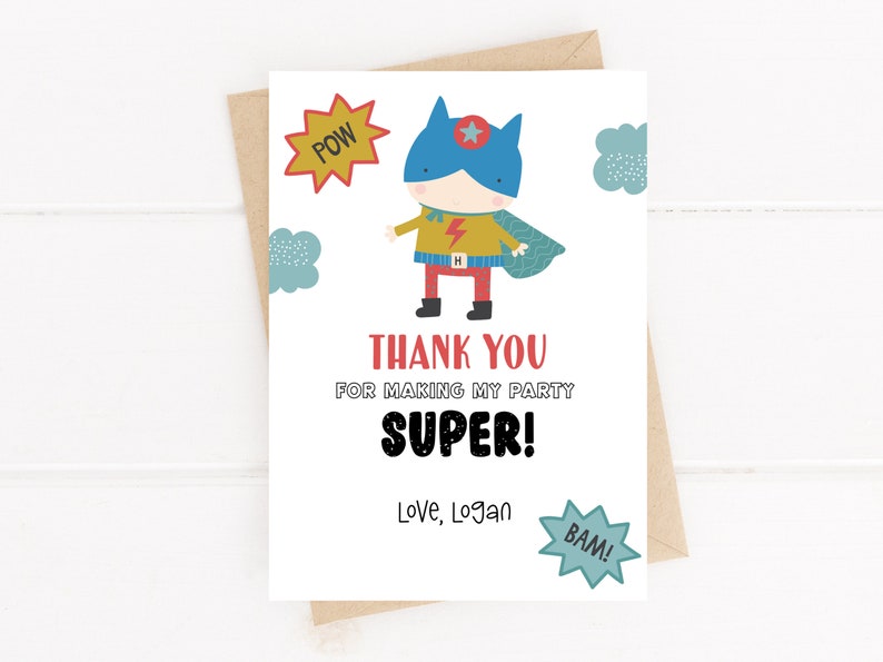 Superheroes Birthday Thank You Card/ Printable Thank You Note Card ...
