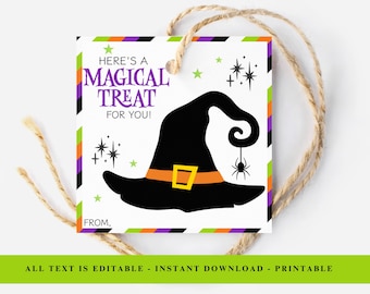 Witch Hat Magical Treat Favor Tag, Witching You A Happy Halloween, Witchy Treat Bag Tag, Kids Classroom Party Favor Tag, Digital Download