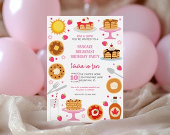 Pancakes and Pajamas Birthday Party Invitation, Rise & Shine Pancake Birthday, Pancake Pajama Sleepover Invite, Girl Birthday Slumber Party
