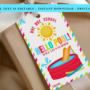 End Of School Year Gift Tag, Bye Bye School Hello Pool Favor Tag, Have a Great Summer Tag, Schools Out Teacher Appreciation Tag Printable