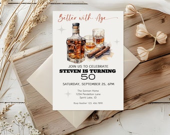Whiskey Birthday Invitation: Bourbon Retirement Party Invite (Digital Download 5x7" Printable Template)