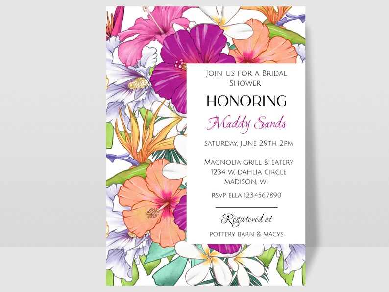 Tropical Bridal Shower Invitation Template/ Beach Wedding Etsy