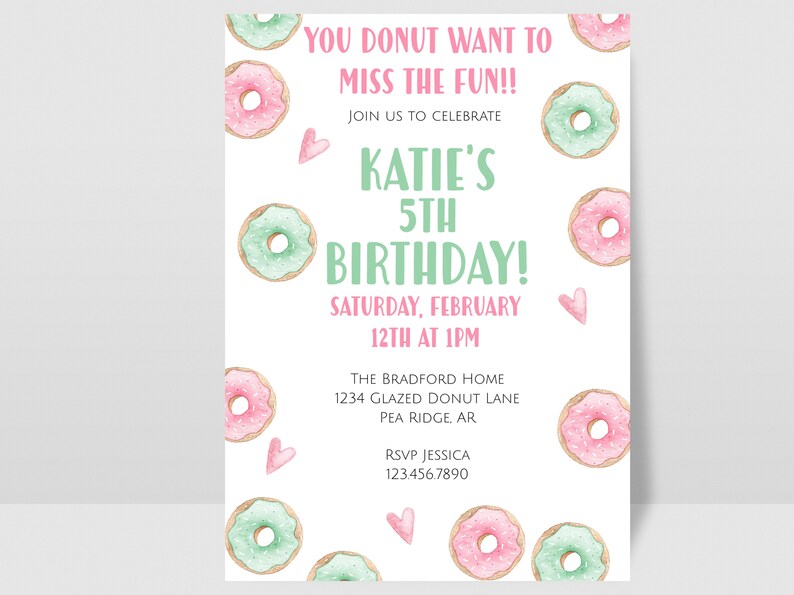 Donut Printable Birthday Invitation, Editable Donut Birthday Party ...