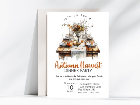 Fall Harvest Dinner Party Invitation, Cozy Autumn Celebration, Autumn Harvest Celebration Invite, Fall Dinner Party, Fall Farm To Table