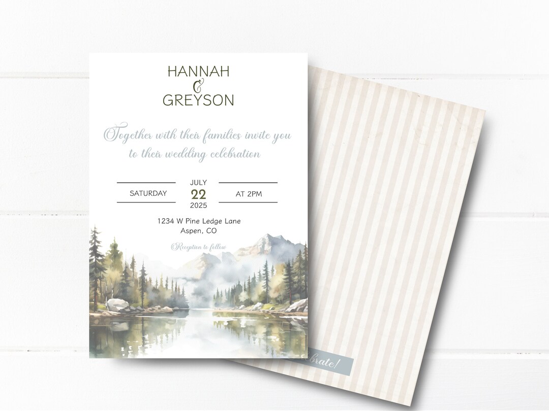 Mountain Wedding Invitation, Editable Serene Outdoor Mountain Wedding ...