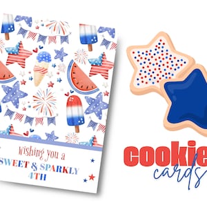 Mini biglietto di auguri per il 4 luglio, confezione di biscotti patriottici, biglietto di auguri per biscotti di zucchero, biscotti del 4 luglio, supporto per biscotti, biscotti per il giorno dell'indipendenza