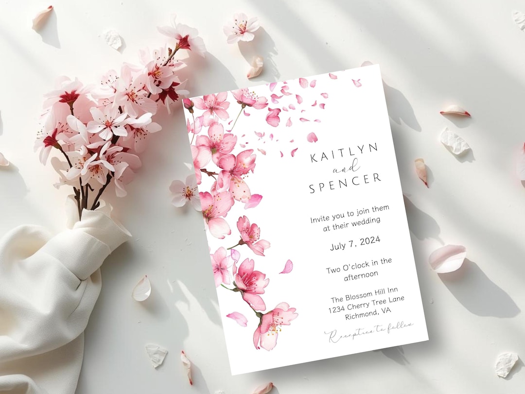Cherry Blossom Wedding Invitation, Printable Floral Wedding
