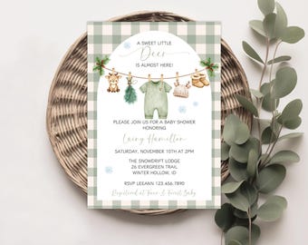 Little Deer Is Almost Here Shower Invitation, Oh Deer Baby Boy Shower, Deer Fawn Theme Forest Invite, Little Hunter On The Way Baby Shower