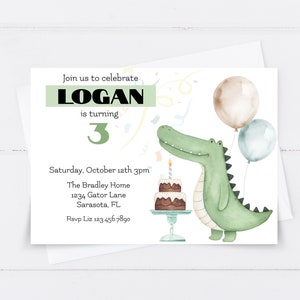 Alligator Editable Invitation/ Birthday Party Invitation/ Kids Birthday Party Printable Invitation Template/ Cute Alligator Party Invitation