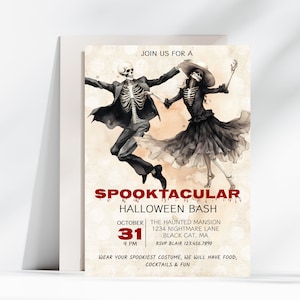 Skeletons Halloween Party Invitation, Vintage Halloween Party, Costume Party Invitation, Spooky Adult Halloween Invite, Dancing Skeletons