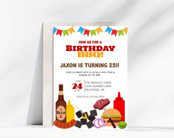 BBQ Party Invitation, Backyard Party Invite, BBQ Birthday Invitation, Outdoor BBQ Grill Invite, Adult Summer Cookout Invite, Grilling Invite