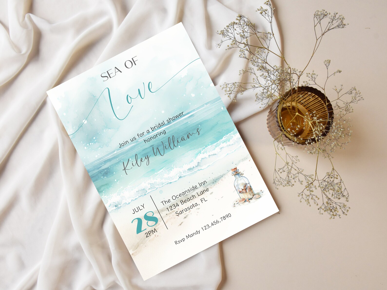 Beach Bridal Shower Invitation, Serene Beach Wedding Shower Invitation ...