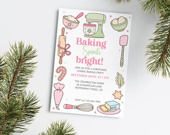 Christmas Cookie Baking Party Invite, Baking Spirits Bright Cookie Exchange, Kids Baking Cookie Invitation, Bake Up Some Fun, Cookie Swap