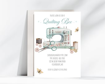 Quilting Bee Sewing invitation Editable Template, Quilting bee invite, Sewing Party Invitation,  Sewing Circle Quilting, Stitching Bee Party