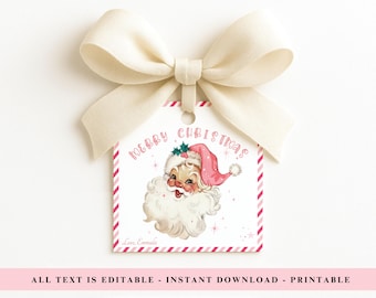 Etichette regalo vintage di Babbo Natale, etichette regalo di Natale, etichette retrò per bomboniere natalizie, etichette regalo personalizzate, etichette regalo personalizzate di Babbo Natale, etichette di Buon Natale