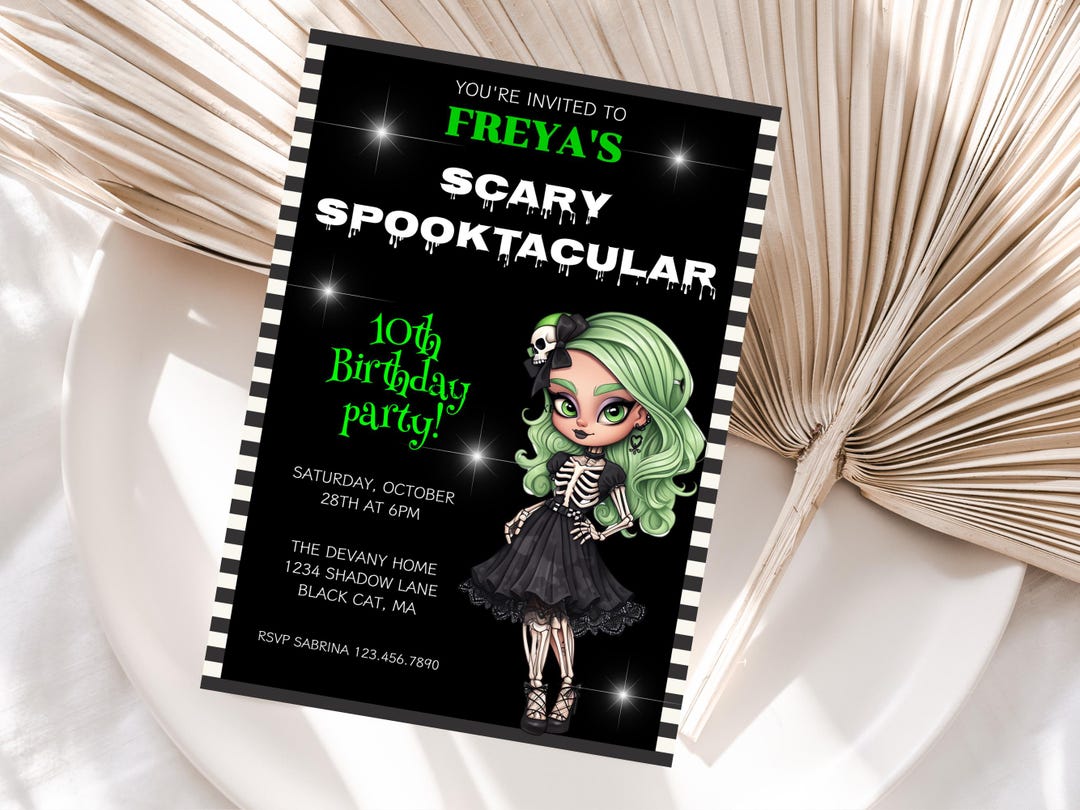 Goth Girl Birthday Invitation, Halloween Birthday Party, Scary ...