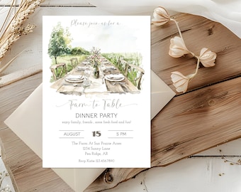 Rustic Farm To Table Dinner Party Invitation,  Farm To Table Gathering, Farmhouse Chic Dinner Party Invite, Farm Dinner Party With Friends