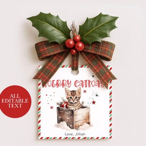 Kitty Christmas Gift Tag, Bengal Kitten Favor Tag, Holiday Gift Tag, Cat Lover Christmas Tag, Editable Merry Christmas Tag, Holiday Gift Tag