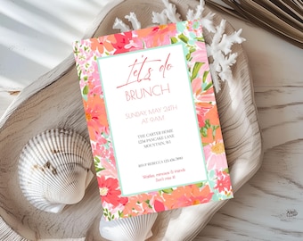 Floral Brunch Party Invitation: Bridal Shower or Birthday (Editable Template)